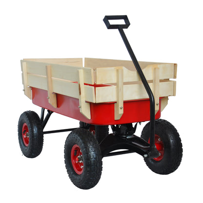 Wagon Cart for Kids, Heavy Duty Outdoor Utility Wagon with Wooden Panels, All-Terrain Beach Cart with 10" Rubber Wheels, Pull-Along Toy Wagon for Beach, Garden, Camping, 330 lbs Capacity, L1070