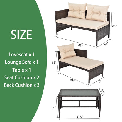 3 Pieces Patio Furniture Sectional Set, Outdoor Furniture Set with Two-Seater Sofa, Lounge Sofa, Table & Cushion, PE Rattan Wicker Bistro Set, Conversation Set for Garden, Backyard