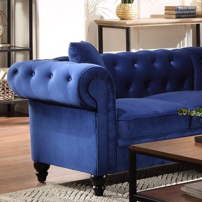 Modern Upholstered Sofa with 2 Sectional Loveseat Couches, 80'' Modern Velvet Chesterfield Loveseat Sofas with 3 Pillows, Upholstered L-Shaped Button-Tufted Scrolled Back Furniture Set, S9892