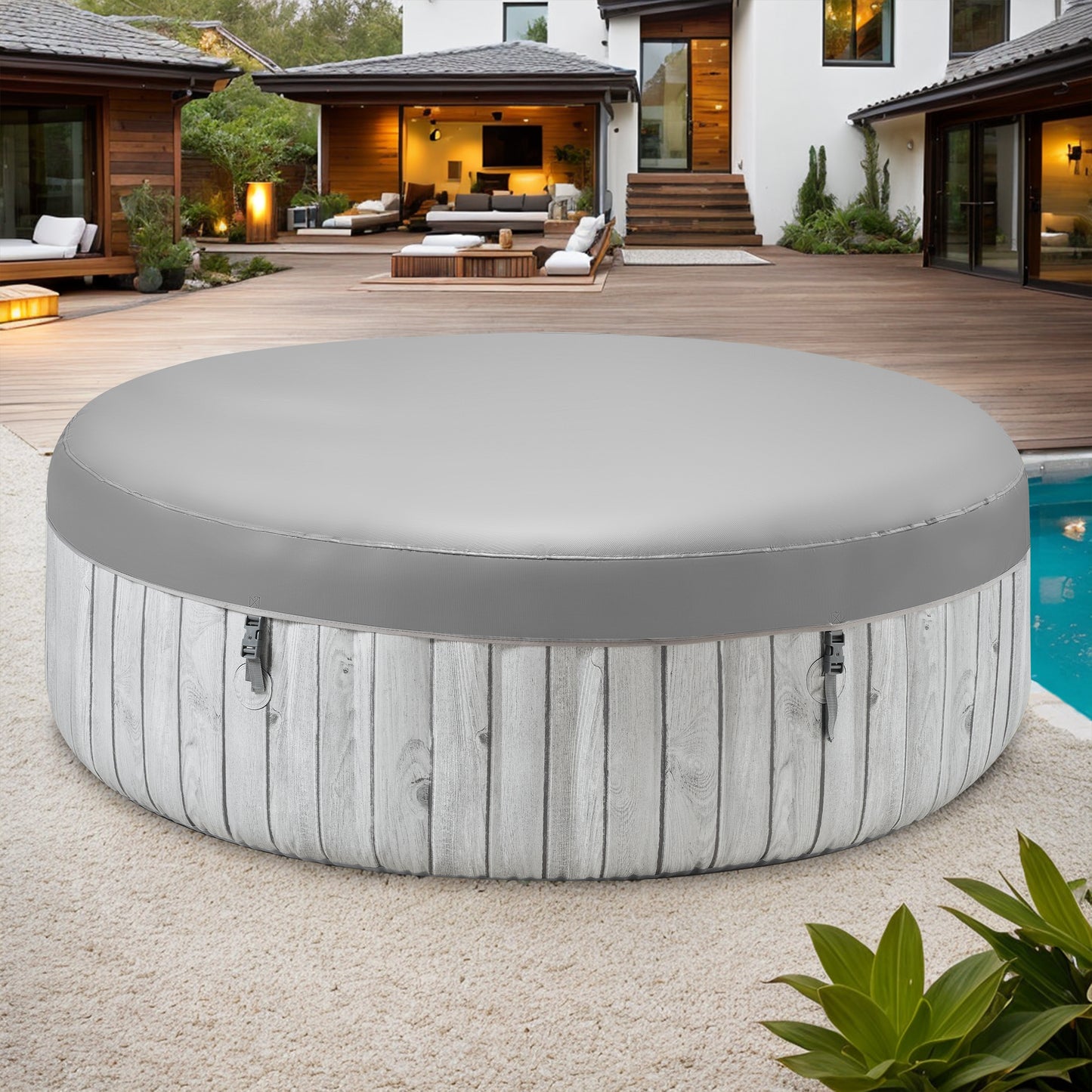 82 Inch Inflatable Hot Tub, 4 to 6 Person Outdoor Hot Tub Spa Built-in Heater Pump, Portable Hot Tub w/130 Jets, Tub Cover, Filter Cartridges, 1000L Capacity