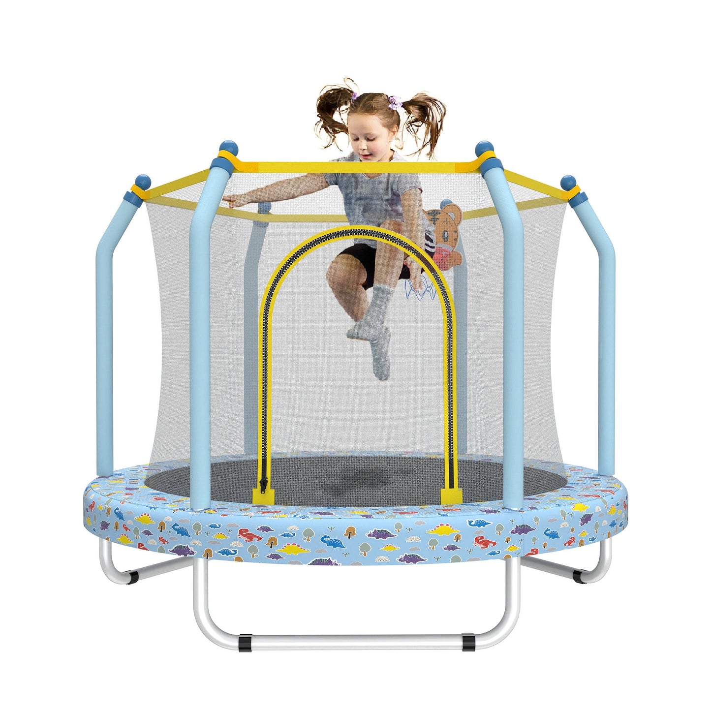 55" Trampoline with Enclosure for Kids, SEGMART Indoor Outdoor Toddler Trampoline with Basketball, Indoor Outdoor Kids Trampoline with Basketball Hoop, Small Round Trampoline for Boys Girls