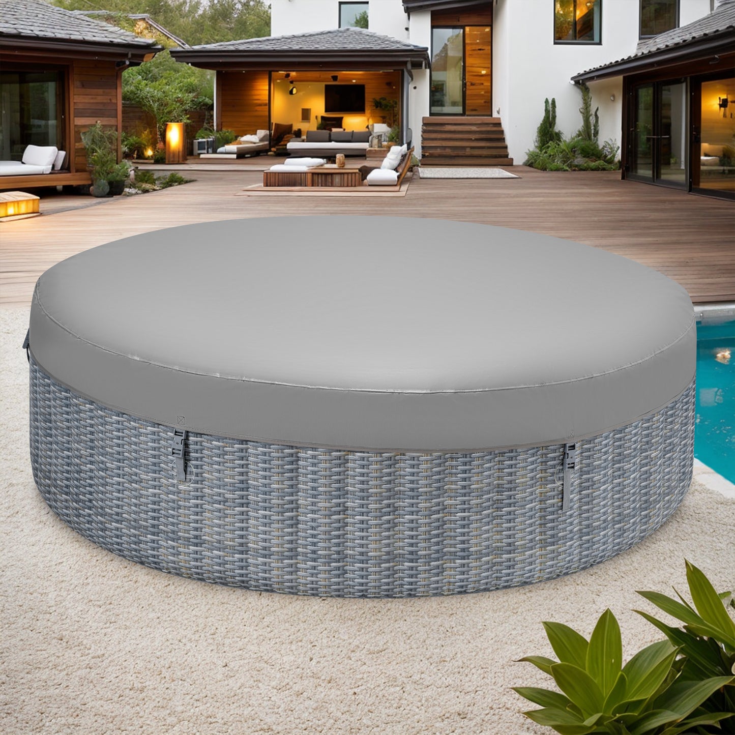 82" Hot Tub, Segmart 4 to 6 Person Inflatable Hot Tub, Round Portable Outdoor Spa with 130 Soothing AirJets, Lockable Cover, and Storage Bag, Built-in Heater Pump, Max. 104°F