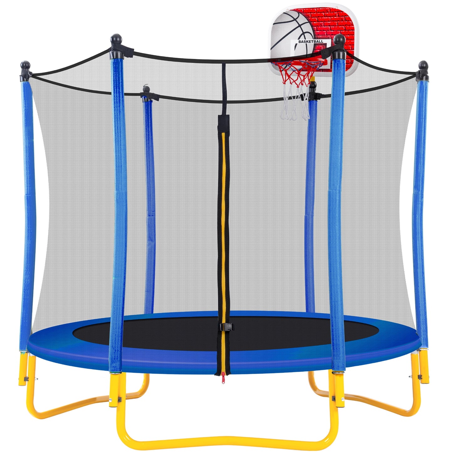 5.5FT Trampoline with Safety Enclosure for Kids, SEGMART Toddler Trampoline with Basketball Hoop, Kids Trampoline with Jumping Mat, Mini Trampoline, Indoor Trampoline, Gifts for Boys Girls, 220LBS