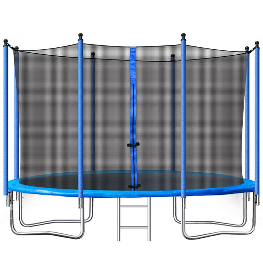 12 Feet Kids Outdoor Trampoline with Safety Enclosure Net and Ladder, Heavy Duty Round Trampoline for Indoor or Outdoor Backyard, Recreational Trampoline with 300lbs Weight Capacity