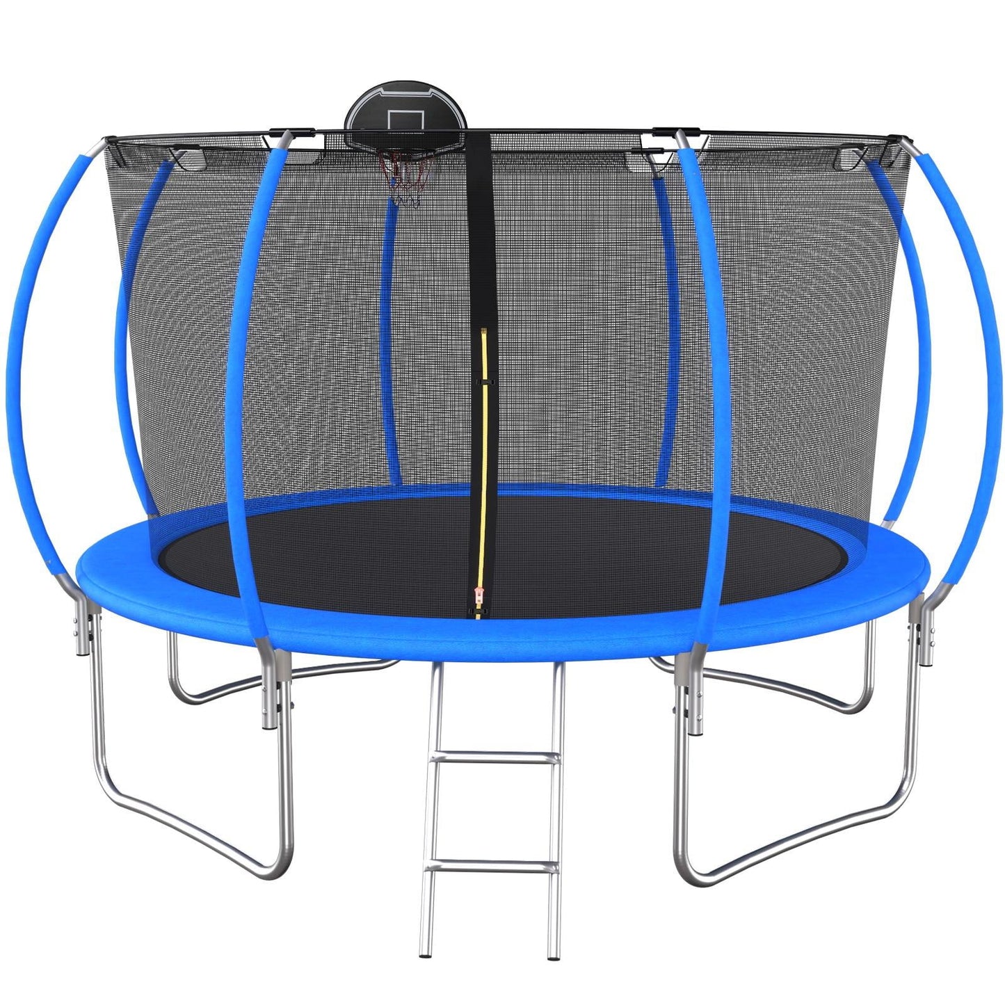 12' Trampoline with Safety Enclosure Ladder for Kids Adults, Upgraded Recreational Outdoor Trampoline with Basketball hoop, Heavy Duty Backyard Trampoline with Jumping Mat, 330LBS Weight Capacity