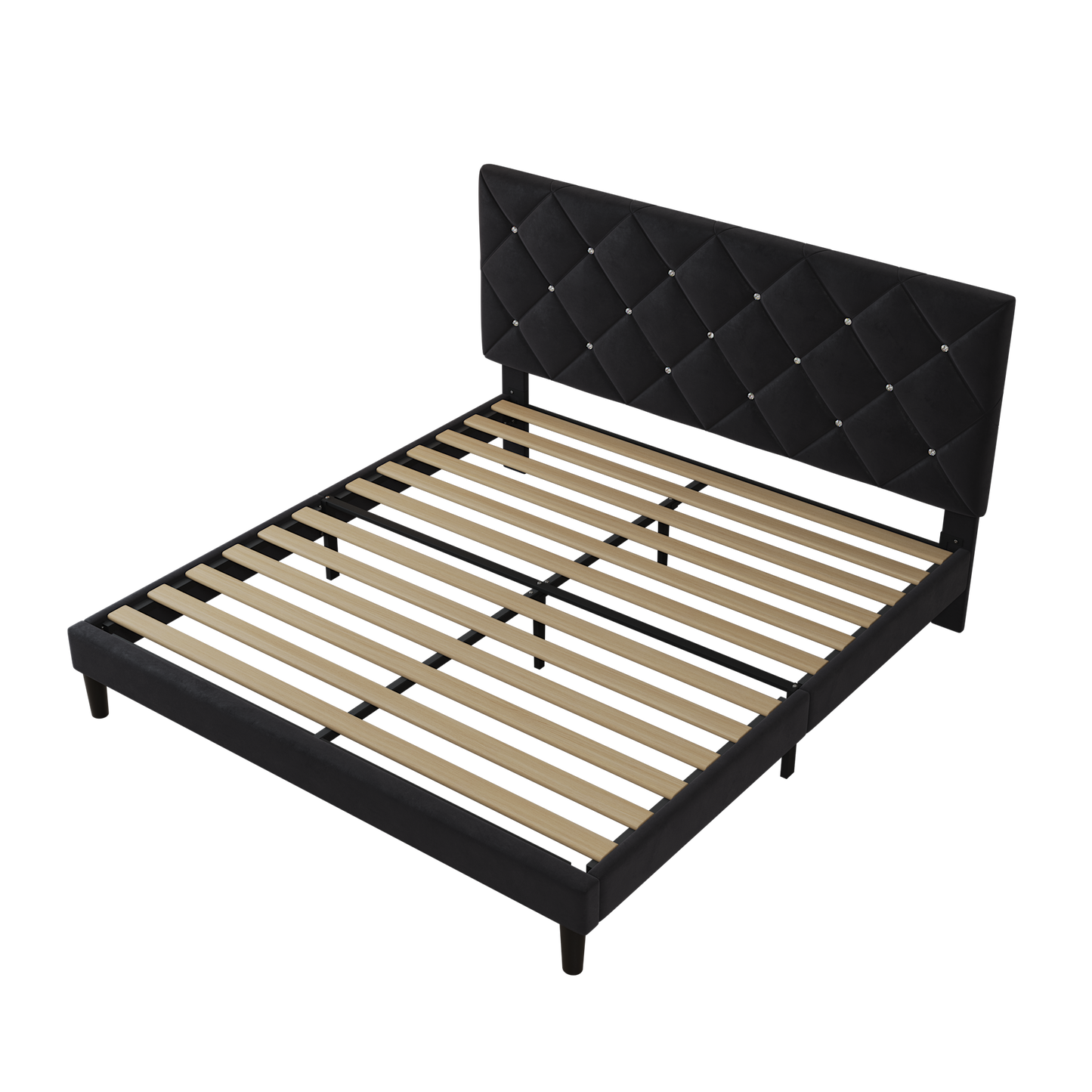 Segmart Queen Bed Frame with Adjustable Upholstered Button Headboard and Wooden Slats, Velvet Button Tufted Platform Bed Frame, Box Spring Needed, Easy Assembly, 500lbs, Black, SS721