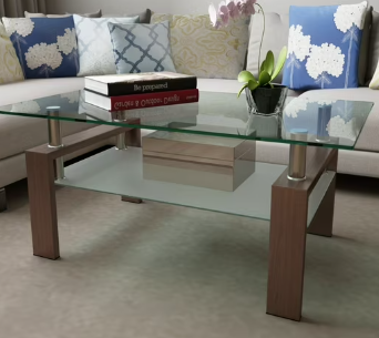 Glass Coffee Table for Living Room, SEGMART Modern Coffee Table with Lower Shelf, Rectangle Center Table with Metal Legs, Glass Table, Sofa Table, Tea Table, Living Room Table