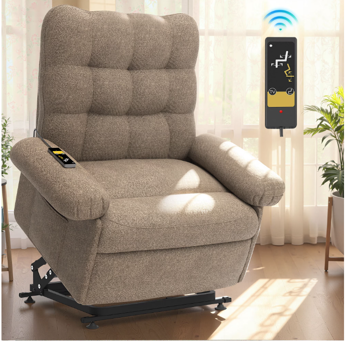 Segmart Power Lift Recliner Chair for Elderly, Heavy Duty 330lbs Antiskid Classic Fabric Linen Sofa Chair, 3 Motors Ergonomic Lounge Single Sofa with Overstuffed Arms and Remote Control