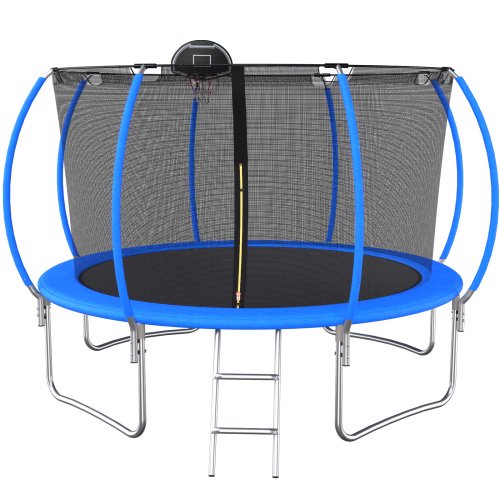 12FT Outdoor Trampoline for Kids & Adults, Segmart Recreational Trampoline with Safety Net and Ladder, 800LBS Weight Capacity Round Pumpkin Trampoline, 2024 Heavy Duty for Backyard Patio