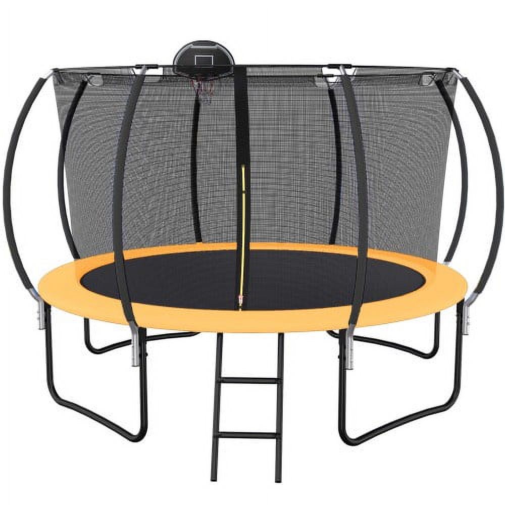 12FT Outdoor Trampoline for Kids & Adults, Segmart Recreational Trampoline with Safety Net and Ladder, 800LBS Weight Capacity Round Pumpkin Trampoline, 2024 Heavy Duty for Backyard Patio