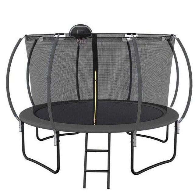 12FT Outdoor Trampoline for Kids & Adults, Segmart Recreational Trampoline with Safety Net and Ladder, 800LBS Weight Capacity Round Pumpkin Trampoline, 2024 Heavy Duty for Backyard Patio