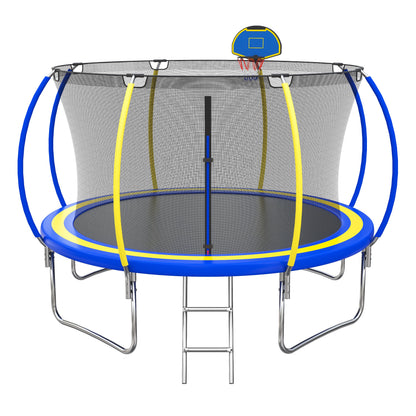 12ft Trampoline with Safety Enclosure, SEGMART Upgrade Outdoor Trampoline with Basketball Hoop, Heavy Duty Back Yard Trampoline with Ladder for Kids and Adults, Pink