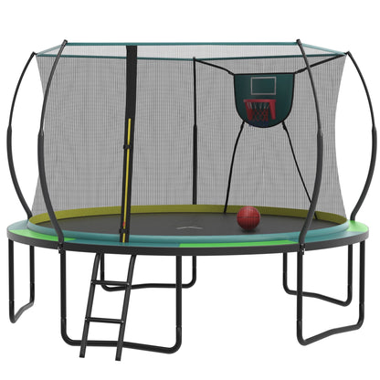 SEGMART 12ft Trampoline with Basketball hoop, Upgraded Round Outdoor Kids Trampoline with Enclosure Net, Heavy Duty Backyard Trampoline with No Gap Design, Recreational Trampoline for Adults Kids