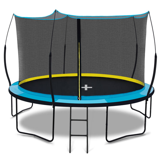 12FT Trampoline for Kids and Adults, Heavy Duty Round Outdoor Trampoline with Enclosure Net, Kids Trampoline with Ladder, Backyard Trampoline, Recreational Trampoline with Curved Fiberglass Poles