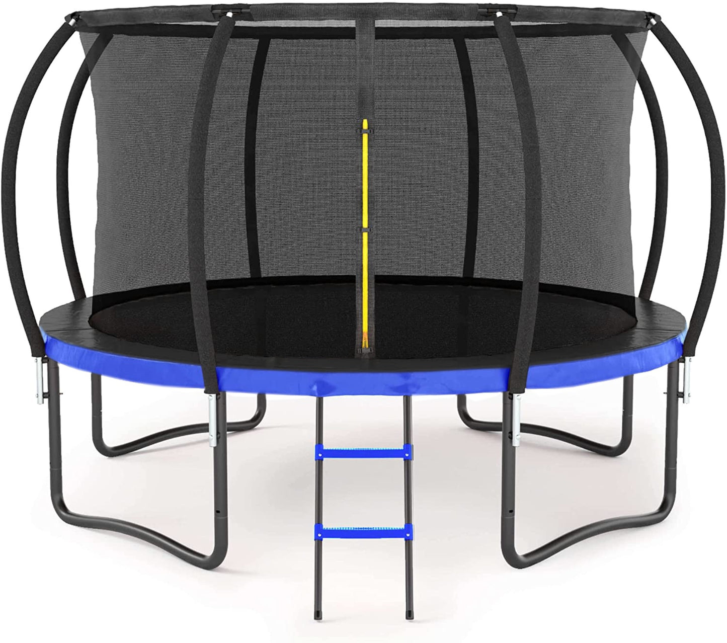 12FT Trampoline for Kids Adults, SEGMART Outdoor Round Recreational Trampoline with with Safety Enclosure Net, Heavy Duty Pumpkin Backyard Trampoline with Curved Poles and Ladder, Blue