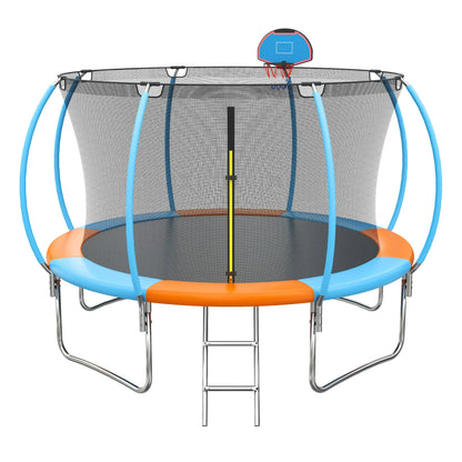 12ft Trampoline with Safety Enclosure, SEGMART Upgrade Outdoor Trampoline with Basketball Hoop, Heavy Duty Back Yard Trampoline with Ladder for Kids and Adults, Pink