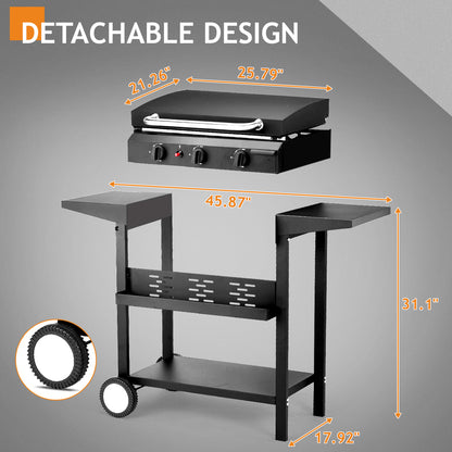 3-Burner Gas Griddle, 30,000 BTU Propane Grill Griddle with Coated Cast Pan, Side Shelves & Spice Rack