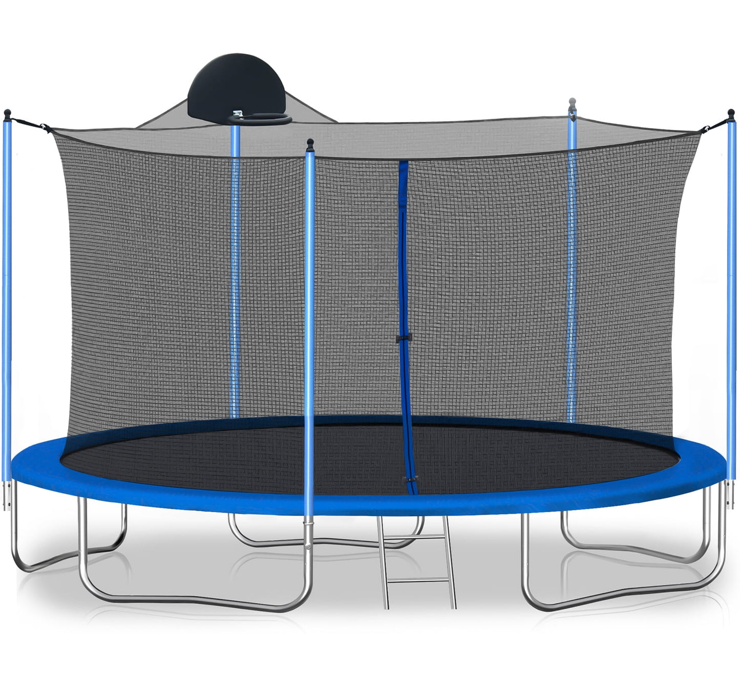 12ft Trampoline for Kids with Basketball Hoop, Outdoor Trampoline with Safety Enclosure and Ladder, SEGMART Heavy Duty Back Yard Trampoline for Kids and Adults, Blue