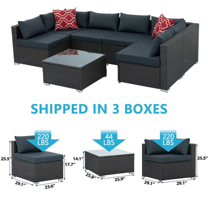 7 Piece Rattan Sectional Sofa Set, Outdoor Conversation Set, All-Weather Wicker Sectional Seating Group with Cushions & Coffee Table, Morden Furniture Couch Set for Patio Deck Garden Pool
