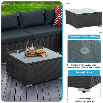 7 Piece Rattan Sectional Sofa Set, Outdoor Conversation Set, All-Weather Wicker Sectional Seating Group with Cushions & Coffee Table, Morden Furniture Couch Set for Patio Deck Garden Pool
