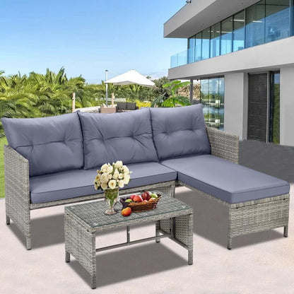 Segmart 3-Piece Patio Furniture Set, PE Rattan Wicker Sofa Set with Cushions & Table