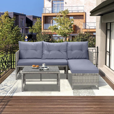 Segmart 3-Piece Patio Furniture Set, PE Rattan Wicker Sofa Set with Cushions & Table