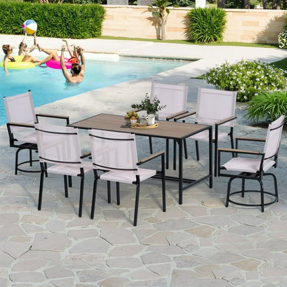 Segmart Outdoor Furniture Dining Set,Patio Dining Table Set for 6 Person, Patio Table and Chairs Set with Textilene Armchairs, Conversation Furniture Set for Backyard, Poolside, Pink
