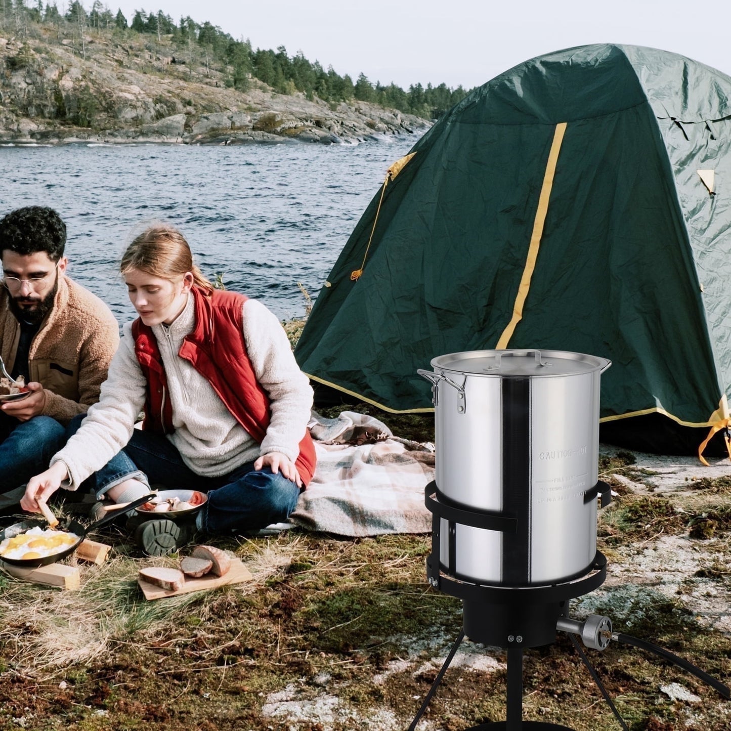 Segmart 30 Qt Iron Aluminum Turkey Fryer Pot,Outdoor Fryer Kit with Injector Thermometer Kit,54000 BTU Outdoor Propane Stove Burner Stand for 20lbs Turkey,10Pcs,Silver