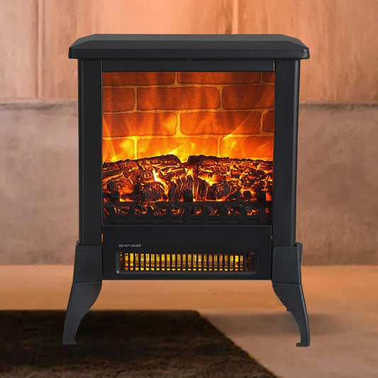 14" Compact Electric Fireplace Stove, 3D Freestanding Fireplace Heater with Realistic Flame, Overheating Protection System, for Indoor Outdoor Home Use, 1400W