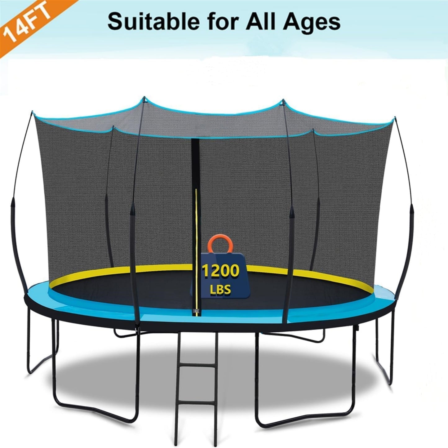 14 FT trampoline for kids and Adults, Outdoor Trampoline with Fiberglass Rods and Smart Zipper System Zero Gaps, Segmart Recreational Trampoline with Enclosure Net, 880LBS Heavy Duty Trampoline