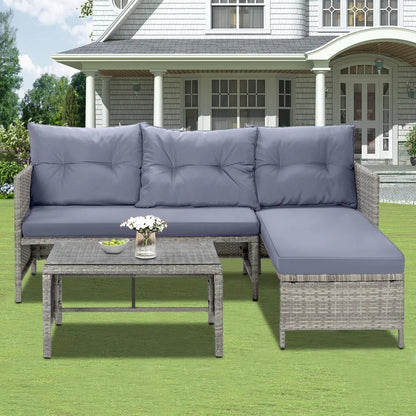 Segmart 3-Piece Patio Furniture Set, PE Rattan Wicker Sofa Set with Cushions & Table