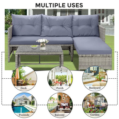 Segmart 3-Piece Patio Furniture Set, PE Rattan Wicker Sofa Set with Cushions & Table