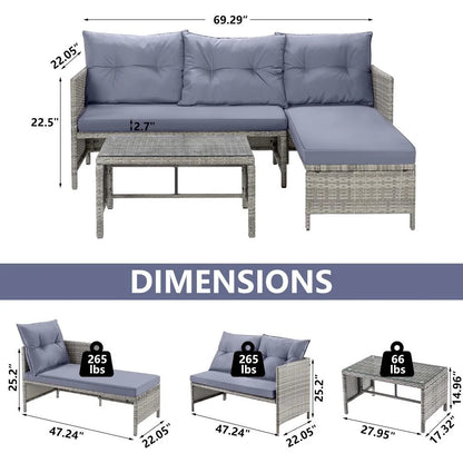 Segmart 3-Piece Patio Furniture Set, PE Rattan Wicker Sofa Set with Cushions & Table