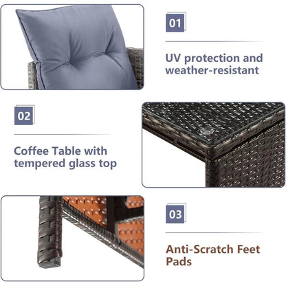 Segmart 3-Piece Patio Furniture Set, PE Rattan Wicker Sofa Set with Cushions & Table