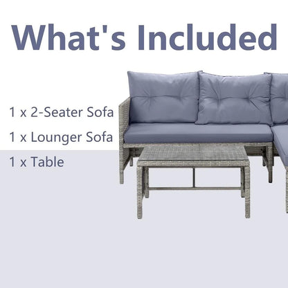 Segmart 3-Piece Patio Furniture Set, PE Rattan Wicker Sofa Set with Cushions & Table