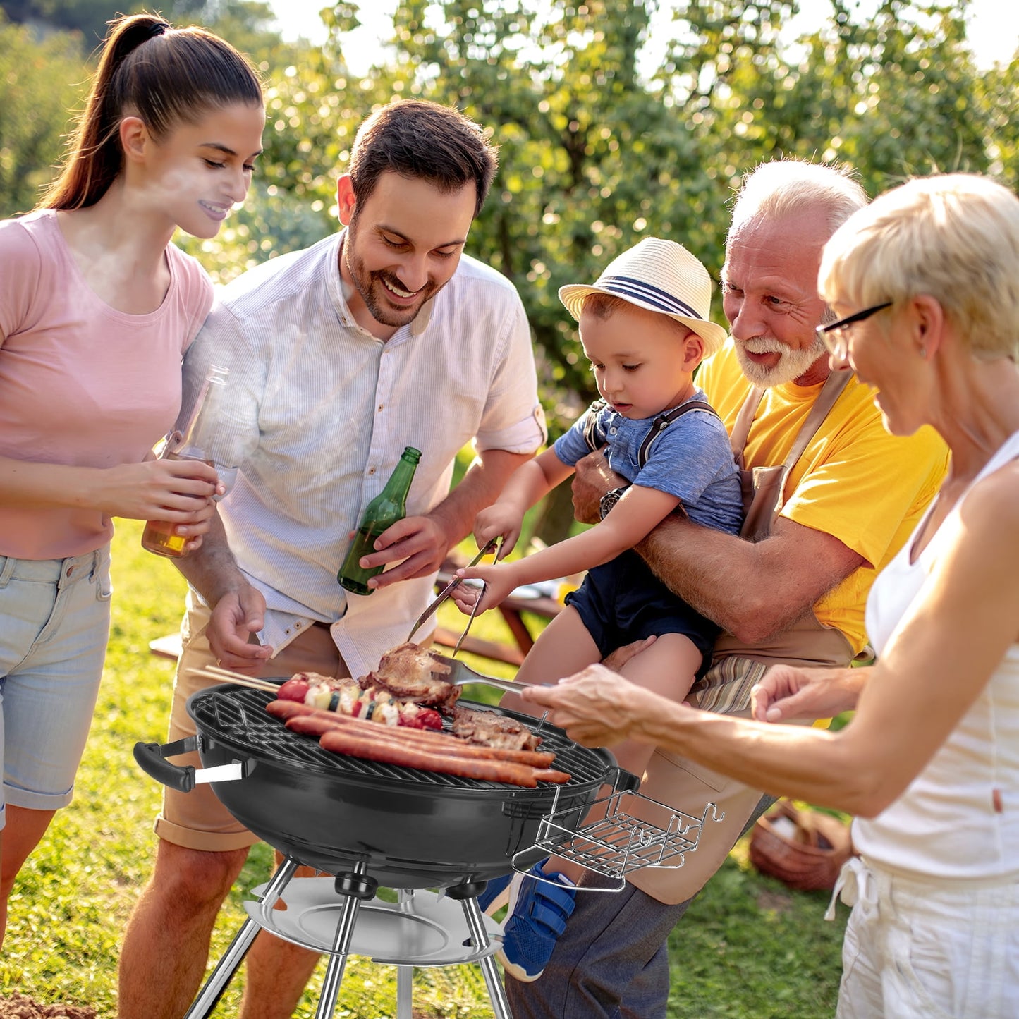 Segmart 28" Portable Charcoal Grill with Wheels, Outdoor Barbecue Kettle Grill for Camping, Tailgating, Backyard BBQ,Adjustable Vents, Removable Ash Catcher