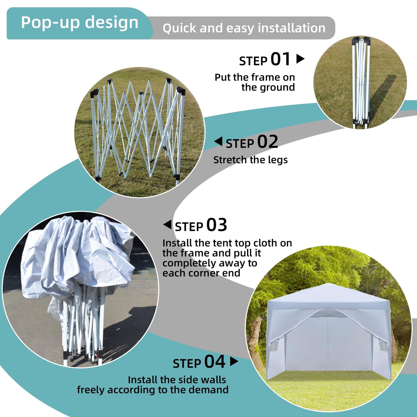 10'x10' Outdoor Wedding Party Tent with 4 Sidewalls, SEGMART Pop Up Canopy Tent with 3 Adjustable Heights, Portable Waterproof Instant Patio Gazebo Tent with Carrying Bag for Garden Pavilion