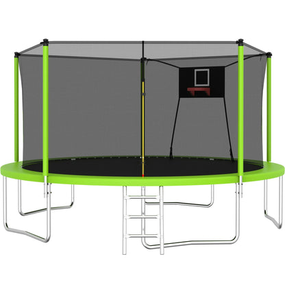14FT Trampoline for Adults Kids, SEGMART Upgraded Round Recreational Trampoline with Basketball Hoop, Outdoor Heavy Duty Backyard Trampoline with Enclosure Net for Indoor Outdoor Backyard, Blue