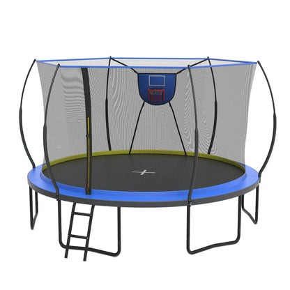 14FT Trampoline for Adults Kids, SEGMART Upgraded Round Recreational Trampoline with Basketball Hoop, Outdoor Heavy Duty Backyard Trampoline with Enclosure Net for Indoor Outdoor Backyard, Blue
