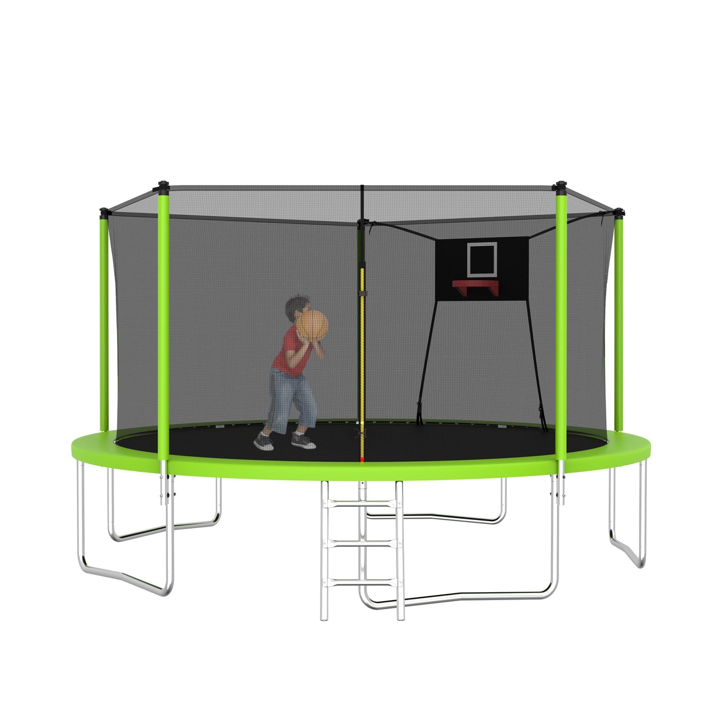 14FT Trampoline with Enclosure for Kids and Adults, SEGMART Upgraded Kids Recreational Outdoor Trampoline with Basketball Hoop, Ladder, Heavy Duty Round Backyard Trampoline for Indoor Outdoor