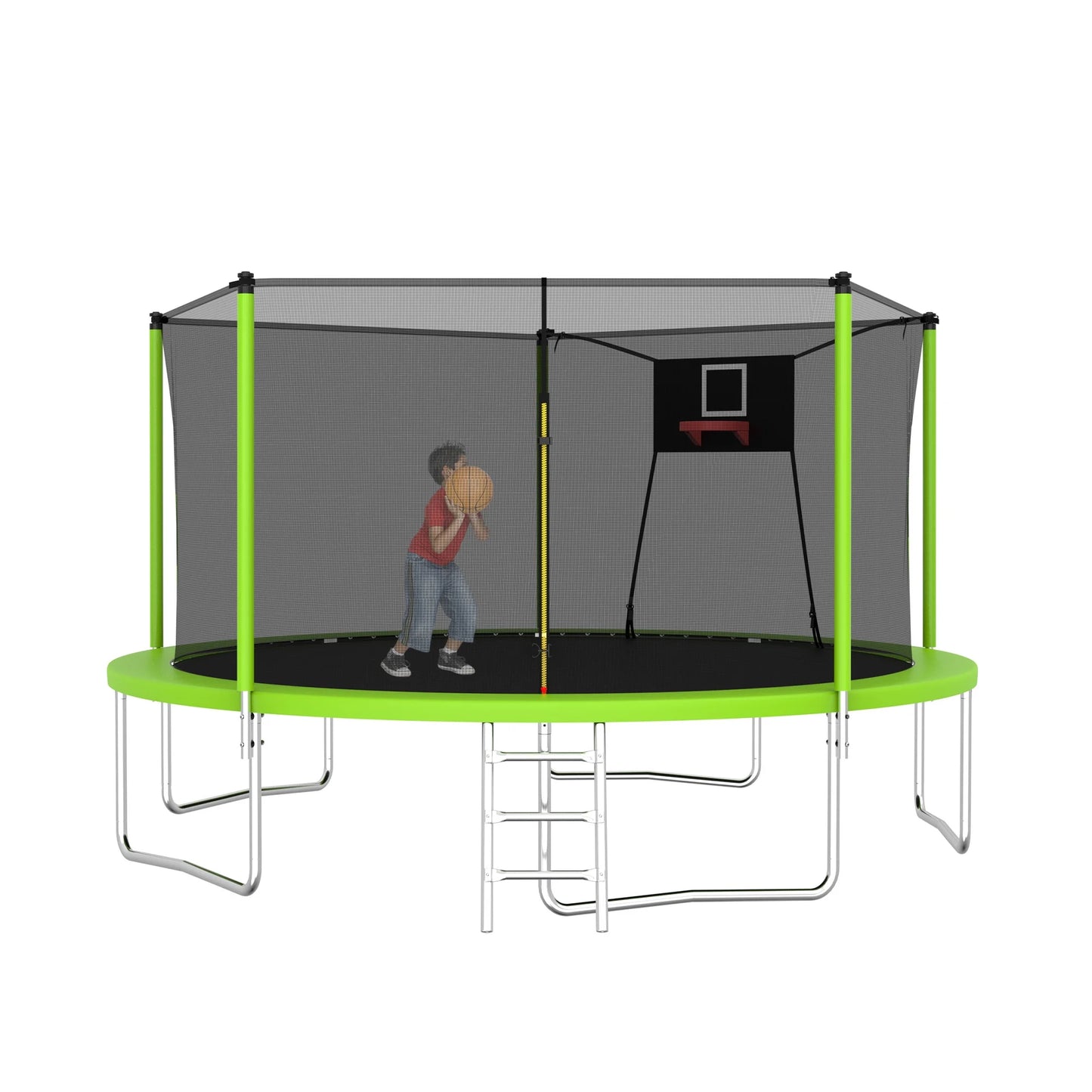 14FT Trampoline with Enclosure for Kids and Adults, SEGMART Round Recreational Trampoline with Basketball hoop, Heavy Duty Outdoor Backyard Trampoline with Ladder and AntiRust Coating for Kids, Blue