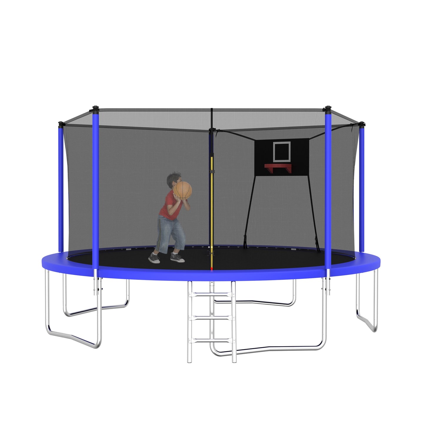 14FT Trampoline with Enclosure for Kids and Adults, SEGMART Upgraded Kids Recreational Outdoor Trampoline with Basketball Hoop, Ladder, Heavy Duty Round Backyard Trampoline for Indoor Outdoor