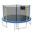 12FT Trampoline for Kids Adults, Round Outdoor Trampoline with Basketball Hoop, Kids Trampoline with Enclosure Net, Backyard Trampoline, Recreational Trampoline with Curved Fiberglass Poles, Green