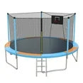 12FT Trampoline for Kids Adults, Round Outdoor Trampoline with Basketball Hoop, Kids Trampoline with Enclosure Net, Backyard Trampoline, Recreational Trampoline with Curved Fiberglass Poles, Green