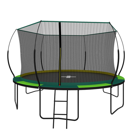 14ft Trampoline with Safety Enclosure Net, SEGMART Upgraded Round Kids Outdoor Trampoline with Ladder, Heavy Duty Backyard Trampoline, Recreational Trampoline for Adults and Kids, Green