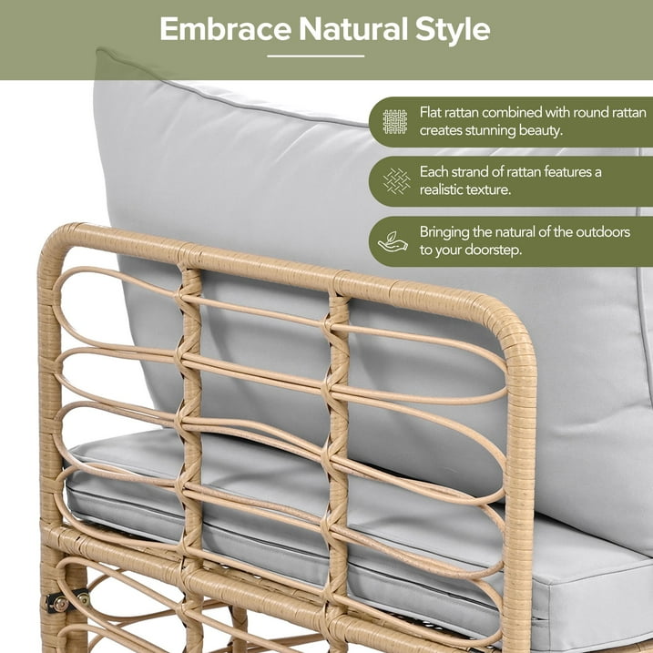 7 Pieces Patio Furniture Set, Wicker Sectional Table and Chairs Sets, Patio Conversation Set with Sectional Chaise Longue, Coffee Table, Suitable for Porch Backyard Garden, Gray