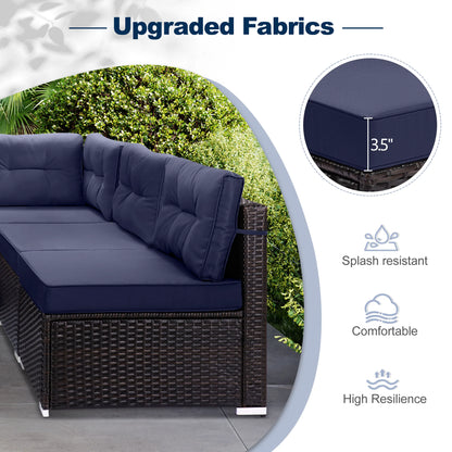 Patio Outdoor Furniture Sets, 7 Pieces All-Weather Rattan Sectional Sofa with Tea Table & Cushions, PE Rattan Wicker Sofa Couch Conversation Set for Garden Backyard Poolside