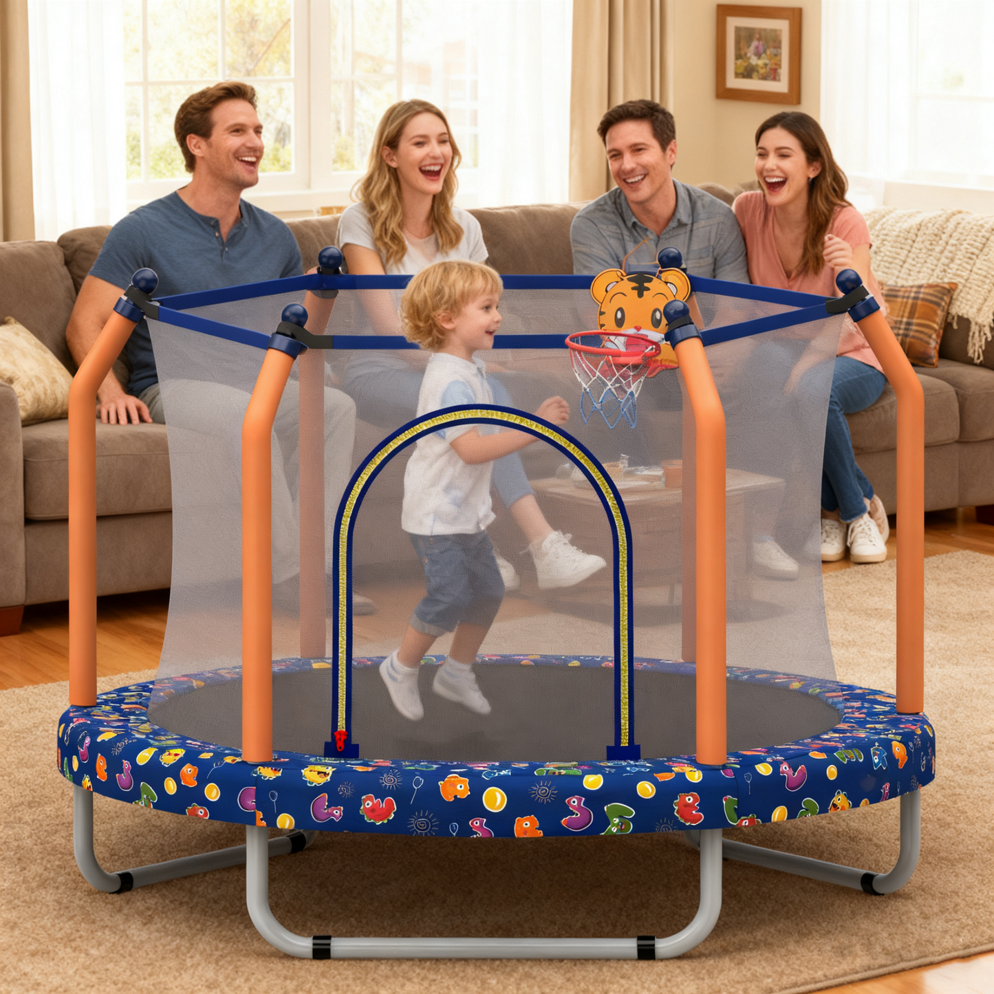 Mini Trampoline for Kids with Safety Enclosure Net, 55" Toddler Trampoline with No-Gap Safe Design, Segmart Recreational Trampolines for Birthday Gifts, Rebounder Trampoline with Ocean Balls