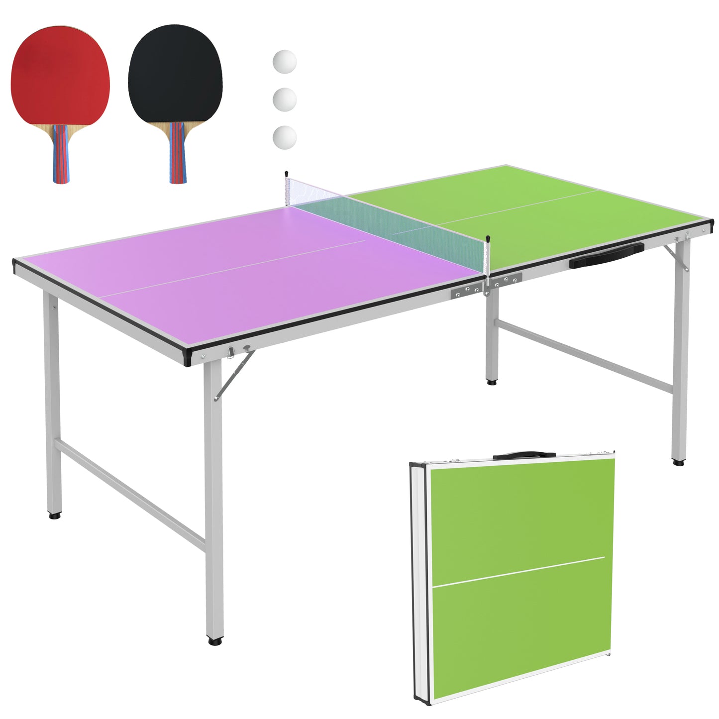 5ft Midsize Outdoor Ping Pong Table Set, SEGMART Foldable Tennis Table with Net, 2 Ping Pong Paddles, 3 Balls for Adults and Kids, Portable Table for Indoor Outdoor Game, Blue