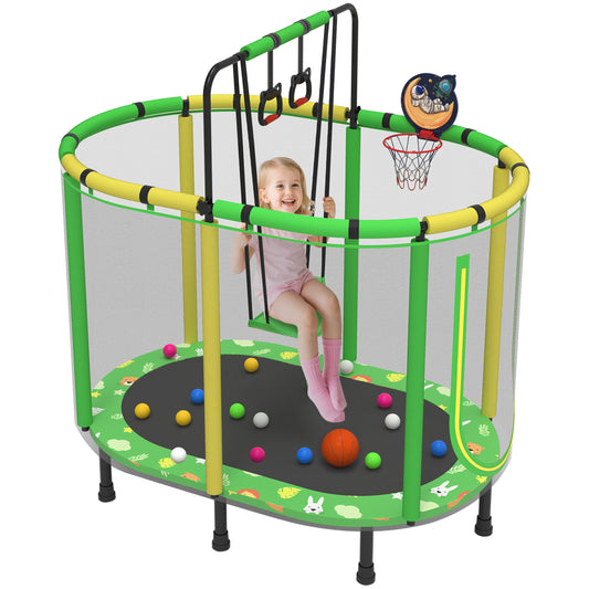 60" Kids Trampoline with Swing, Horizontal Bar, SEGMART 4-in-1 Oval Toddler Trampoline with Enclosure Safety Net, Outdoor Indoor Backyard Recreational Trampoline for Kids, Toddlers, Baby